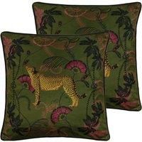 Paoletti Tropica Cheetah Polyester Filled Cushions (Twin Pack), Polyester, Khaki