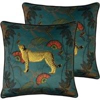 Paoletti Tropica Cheetah Polyester Filled Cushions (Twin Pack), Polyester, Teal