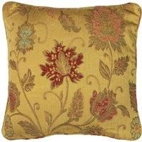 Riva Paoletti Zurich Filled Cushion Yellow-Decorative Floral Jacquard Design-Piped Edges-Reversible-100 Case (18" X 18" Inches) -Designed In The Uk, Polyester, Gold, 45 X 45Cm