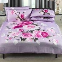 Riva Paoletti Windsor Super King Duvet Cover Set - Heather Purple - Rose Flower Print Design - 300 Thread Count - 100% Cotton - Machine Washable - 260 x 220cm (102" x 87" inches)