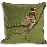 Hunter Velvet Pheasant Filled Cushion 45cm x 45cm Green