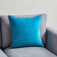 Riva Paoletti Faux Velvet Pom Pom Fringe 100% Cotton Cushion Cover