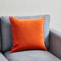 furn. Paoletti Velvet Pompom Cushion Orange/Fuchsia - Square - 45cm x 45cm