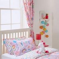Riva Paoletti Kids Unicorn Pencil Pleat Curtains (Pair) - Pink And White - Matching Tiebacks - Machine Washable - 168 cm Width X 183 cm Drop (66" X 72" Inches) - Designed In The UK
