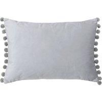 Riva Paoletti Fiesta Rectangular Filled Cushion Multicoloured Pompom Edges-Faux Velvet Fabric-Discreet Zip Closure-100 Case (14" x 20" inches), Polyester, Dove/Silver, 35 x 50cm