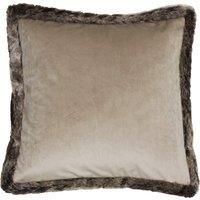 Riva Paoletti Kiruna Square Filled Cushion - Taupe Beige Velvet Look and Feel - Faux Fur Edging - Reversible - Hidden Zip Closure - 100% Polyester Case - 45 x 45cm (18" x 18" inches)