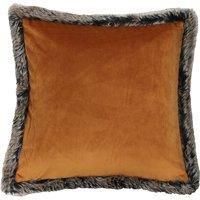 Riva Paoletti Kiruna Square Filled Cushion - Rust Orange Velvet Look and Feel - Faux Fur Edging - Reversible - Hidden Zip Closure - 100% Polyester Case - 45 x 45cm (18" x 18" inches)
