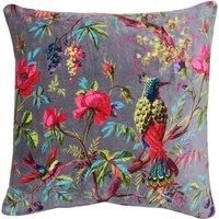 Riva Paoletti Paradise Square Cushion Cover - Mink Purple - Colourful Bird Print - Faux Velvet Fabric - Machine Washable - 100% Cotton - 50 x 50cm (20" x 20" inches) - Designed in the UK