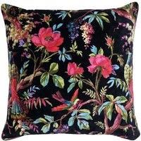 Riva Paoletti Paradise Square Polyester Filled Cushion Colourful Bird Print-Faux Velvet Fabric-Machine Washable-100 Case (20" x 20" inches) -Designed in The UK, Cotton, Black, 50 x 50cm