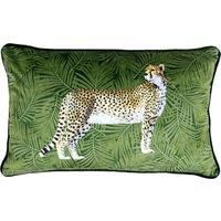 furn. Paoletti Cheetah Forest Velvet Cushion - Green - Rectangle - 30cm x 50cm