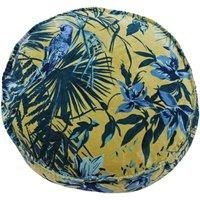 Riva Paoletti Amazon Round Polyester Filled Cushion Blue and Yellow-Jungle Palm Plant Print-Faux Velvet-Machine Washable-100 Case (20" x 20" x 5" inches), Cotton, Teal, 50 x 50 x 12cm