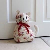 Riva Paoletti Floral Cat Novelty Doorstop - White Floral Print - Heavyweight Sand and Polyester Filling - 100% Cotton - 18 x 10 x 24cm (7" x 4" x 9" inches) - Designed in the UK