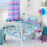 Riva Paoletti Kids Mermaid Toddler Duvet Cover Set - Multicolour Blue - Reversible Underwater Mermaid Design - 1 X Pillowcase Included - Polycotton - Machine Washable - 120 X 150Cm (47" X 59" Inches)