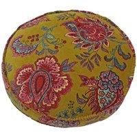 Riva Paoletti Malisa Round Polyester Filled Cushion Yellow-Paisley Indian Print-Velvet Fabric-Blanket Stitched Edges-100 50 x 50 x 12cm (20" x 20" x 5"inches), Cotton, Lemon Curry, 50 x 50cm