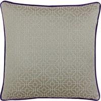 Riva Paoletti Belsize Polyester Filled Cushion - Taupe Grey - Geometric Square Design - Jacquard Weave - Contrasting Purple Piped Edges - 58% Linen 42% Polyester - 45 x 45cm (18" x 18" inches)