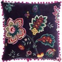 Paoletti Palampur Floral Velvet Cushion Damson (Purple)