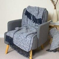 Furn. Weaver Throw Herringbone Design Fringed Edges Acrylic Navy
