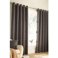 Furn. Ellis Windowpane Check Ringtop Eyelet Curtains (Pair) Polyester Grey (168X137Cm)
