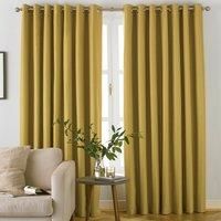 Furn. Moon Herringbone Blackout Ringtop Eyelet Curtains (pair) Polyester Ochre (168X183Cm)