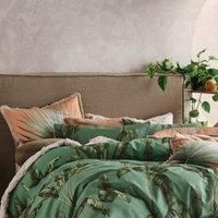 Linen House Livia Pillowcase Set, 100Percent_Cotton, Green, 50 x 75cm