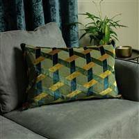 Paoletti Delano Polyester Filled Cushion, Teal/Gold, 40 x 60 cm