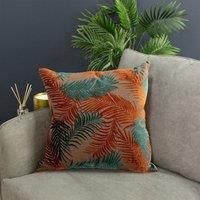 Paoletti Palm Grove Polyester Filled Cushion, Teal/Rust, 50 x 50 cm