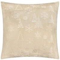 furn. Festive Time Polyester Filled Cushion – Soft Flannel Fleece Winter Embossed Christmas Decorative Pillow(Natural - 50x50cm)