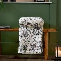 furn. Celestial Stories Throw – Mystical Hand Painted Botanical Tarrot Card Sherpa Fleece Blanket (Green - 130x180cm)