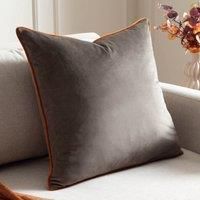 furn. Meridian Polyester Filled Cushion – Luxury Contrast Piped Velvet Decorative Pillow (Mocha/Pumpkin - 45x45cm)