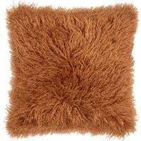 furn. Rowan Polyester Filled Cushion – Soft Faux Fur Mongolian Style Decorative Cushion with Velvet Reverse (Ginger - 50x50cm)