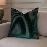 Paoletti Savoy Stripe Polyester Filled Cushion – Reversible Soft Textured Velvet Decorative Cushion for Sofas Beds and Armchairs (Emerald - 50x50cm)