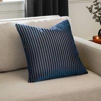 Paoletti Savoy Stripe Polyester Filled Cushion – Reversible Soft Textured Velvet Decorative Cushion for Sofas Beds and Armchairs (Navy - 50x50cm)