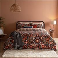 furn. Kinfolk Duvet Cover Set – Reversible Suzani-Inspired Floral Geometric Tile Bedding Set (Denim Blue - Double)
