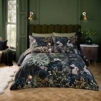 Paoletti Sherwood Forest Duvet Cover Set – Luxury Cotton Sateen Woodland Wildlife Piped Bedding Set (Forest Green/Black - Single)
