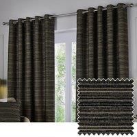 Paoletti Jupiter Chenille Jacquard Ready Made Eyelet Blockout Curtains Black Gold