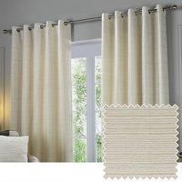 Paoletti Jupiter Room Darkening Eyelet Curtain Pair – Elegant Jacquard Chenille Lined Ring Top Drapes (Ivory/Gold - 229x183cm)