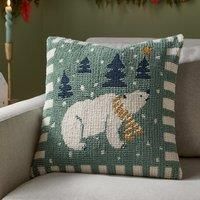 furn. Polar Bear Polyester Filled Cushion – Festive Christmas Tufted Textured Decorative Pillow with Striped Edging (Frosty Blue - 45x45cm)