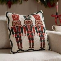 furn. Nutcracker Trio Polyester Filled Cushion – Festive Christmas Tufted Decorative Pillow with Textured Nutcracker Design (Multicolour - 45x45cm)