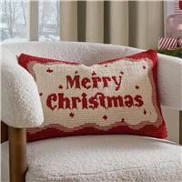 furn. Candy Merry Christmas Polyester Filled Cushion – Festive Holiday Tufted Textured Slogan Pillow with Wiggle Border (Red/White - 30X50cm)