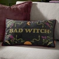 furn. Bad Witch Polyester Filled Cushion – Reversible Halloween Embroidered Velvet Decorative Pillow with Metallic Thread (Black Magic - 30x50cm)