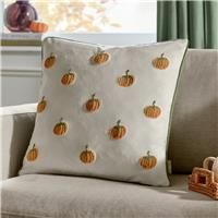 Wylder Pumpkin Spice Polyester Filled Cushion – Reversible Autumnal Pumpkin Tufted Piped Velvet Pillow (Multicolour - 45x45cm)