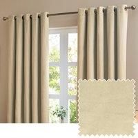 furn. The Ultimate Velvet Blackout Eyelet Curtain Pair – Soft Stylish Light Blocking Thermal Matte Velvet Drapes (Natural - 168x183cm)