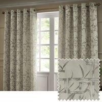 Paoletti Bamboo Eyelet Curtain Pair – Lined Room Darkening Geometric Jacquard Luxury Curtains (Champagne - 117x137cm)