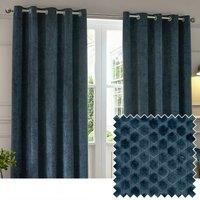 Paoletti Neptune Velvet Ready Made Eyelet Blockout Curtains Navy