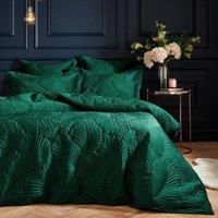 Paoletti Palmeria Quilted Double Duvet Cover Set Polyester Emerald