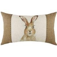 Hessian Hare Rectangular Hand-Painted Printed Piped Cushion