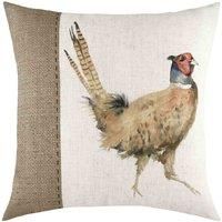 Evans Lichfield Hessian Pheasant Polyester Filled Cushion, White, 43 x 43cm
