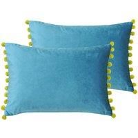 Paoletti Fiesta Twin Pack Polyester Filled Cushions, Teal/Bamboo, 35 x 50cm