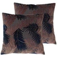 Paoletti Palm Grove Polyester Filled Cushions (Twin Pack), Blush/Navy, 50 x 50cm