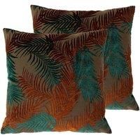 Paoletti Palm Grove Polyester Filled Cushions (Twin Pack), Teal/Rust, 50 x 50cm